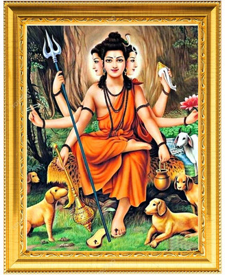 Sarvasiddhanta Arts Lord Dattatreya Dattaguru Photo Frame with Laminated(6 inch x 8 inch) Religious Frame