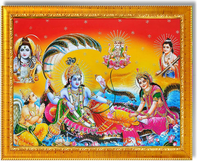 Sarvasiddhanta Arts Lakshmi Narayan garuda photo frame with Laminated (6x8 inches) Religious Frame