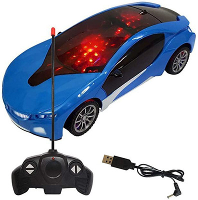 planettoy New_3D Light Famous Chargeable, Wireless Remote Control High Speed Racing Car(Blue)