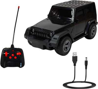 Twing enterprises High Speed Rechargeable RC Thar Jeep Car with LED Lights, Music & Remote Control(Black)