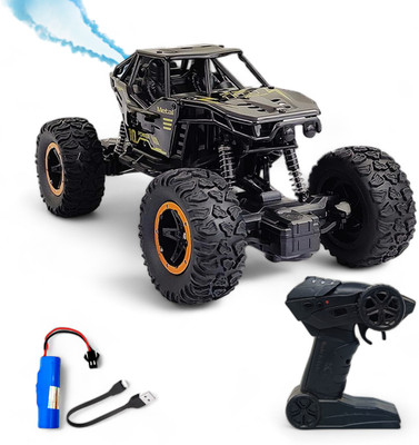 FANSEEKART Remote Control Metal Car for Kids with Mist Smoke Monster Truck rock crawler_FK6(Black)