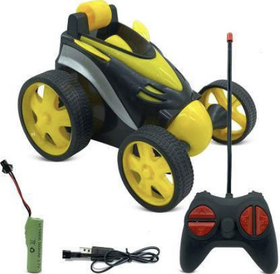 AS TRADERS RC Cars Stunt Car, Double Sided Rotating 360 Flips Vehicles(Yellow)
