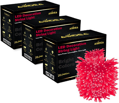 ASIDEA 58 LEDs 20 m Red Steady Bulb Rice Lights(Pack of 3)