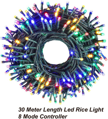 Olae 150 LEDs 30 m Multicolor Flickering, Steady Bulb Rice Lights(Pack of 1)