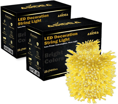 ASIDEA 58 LEDs 20 m Gold Steady Bulb Rice Lights(Pack of 2)