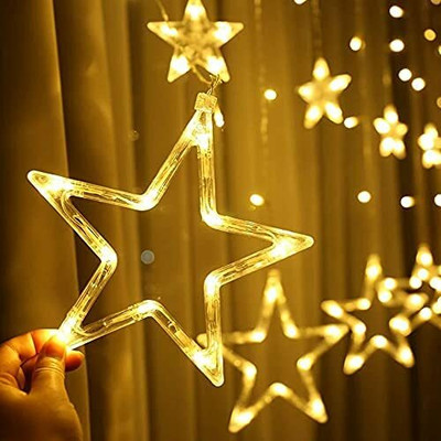 FITUP ™ 6 Big Star 6 Small Star Light with 8 Flashing Modes 12 Stars Warm Decorations Candle(Yellow, Pack of 1)
