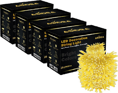 ASIDEA 58 LEDs 20 m Gold Steady Bulb Rice Lights(Pack of 4)