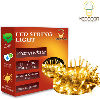 Medecor 36 LEDs 11 m Yellow Steady String Rice Lights(Pack of 1)