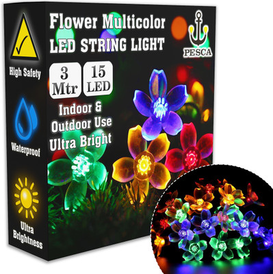 PESCA 15 LEDs 3 m Multicolor Steady Flower Rice Lights(Pack of 1)