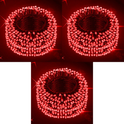 Zebrilla 40 LEDs 15 m Red Steady, Flickering String Rice Lights(Pack of 3)