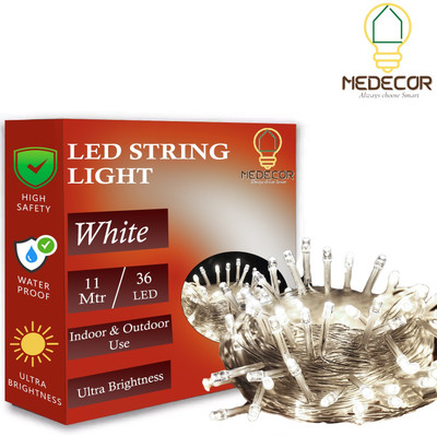 Medecor 36 LEDs 11 m White Steady String Rice Lights(Pack of 1)