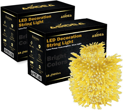 ASIDEA 36 LEDs 15 m Gold Steady Bulb Rice Lights(Pack of 2)