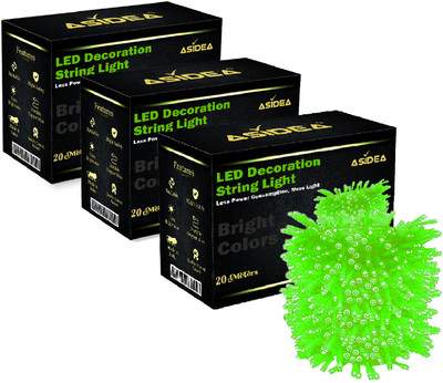 ASIDEA 58 LEDs 20 m Green Steady Bulb Rice Lights(Pack of 3)