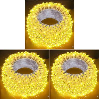 Zebrilla 40 LEDs 15 m Yellow Steady, Flickering String Rice Lights(Pack of 3)
