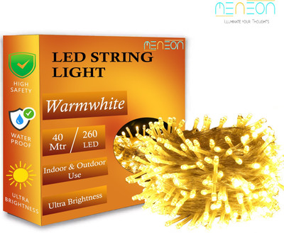 Meneon 260 LEDs 40 m Yellow Steady String Rice Lights(Pack of 1)