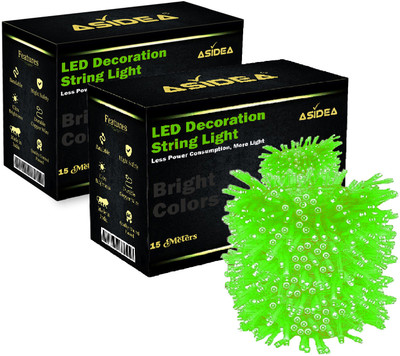 ASIDEA 36 LEDs 15 m Green Steady Bulb Rice Lights(Pack of 2)