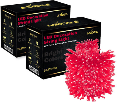 ASIDEA 58 LEDs 20 m Red Steady Bulb Rice Lights(Pack of 2)