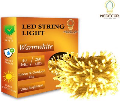 Medecor 260 LEDs 40 m Yellow Steady String Rice Lights(Pack of 1)