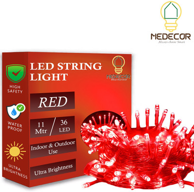 Medecor 36 LEDs 11 m Red Steady String Rice Lights(Pack of 1)