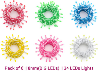 AP Source 34 LEDs 10 m Red, Green, Blue, Yellow, Pink, White Steady Ball Rice Lights(Pack of 6)