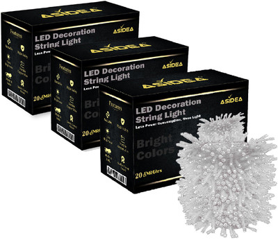 ASIDEA 58 LEDs 20 m White Steady Bulb Rice Lights(Pack of 3)