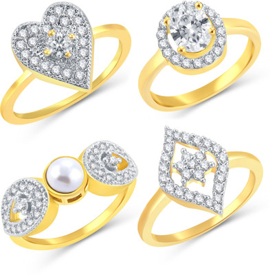 Sukkhi Sukkhi Alluring Gold Plated Cz Set Of 4 Ring Combo For Women Alloy Cubic Zirconia Gold Plated Ring Set