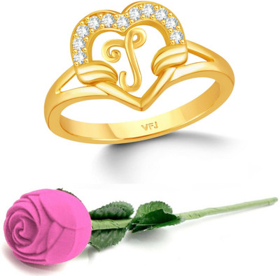 VIGHNAHARTA Brass Cubic Zirconia Gold Plated Ring Set