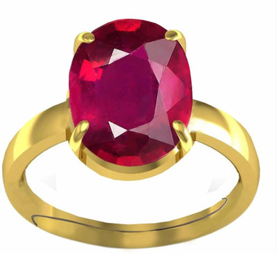 GenZcomplex Kundli Gems Certified Ruby Stone Ring For Unisex Copper Ruby Gold Plated Ring