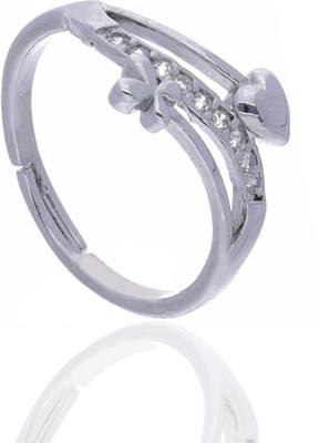 Vedda Silver Plated American Diamond Adjustable Finger Ring for Women and Girls Brass Diamond Silver Plated Ring