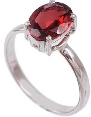 GenZcomplex Certified Unheated Natural Garnet/Gomed Gemstone Ring for Women's/Men's Brass Garnet Silver Plated Ring