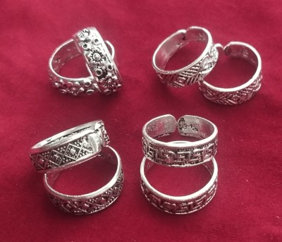 MAYA IMPEX Combo of 4 pairs Hanging Silver Bichiya/ toe ring Alloy Sterling Silver Plated Toe Ring Set