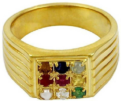 GenZcomplex Men & Women, adjustable Navratna Alloy Sapphire Gold Plated Ring Stone Crystal Gold Plated Ring