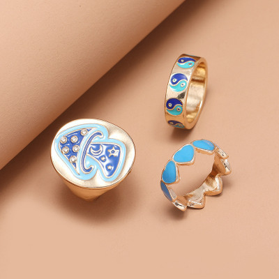 Arzonai simple temperament trend gossip array mushroom heart-shaped 3-piece set Metal Ring Set