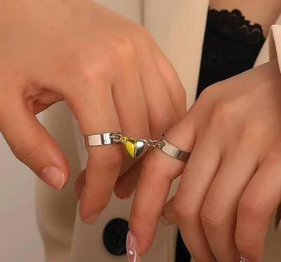 Jagsun Adjustable Golden & Silver Magnetic Broken Heart Couples Open Finger Rings Stainless Steel, Metal, Brass Cubic Zirconia Sterling Silver, Titanium Plated Ring