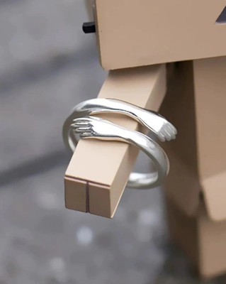 Thrillz Beautiful Silver Hug Ring For Girls Adjustable Hug Couple Ring For Women Alloy Silver Plated Ring