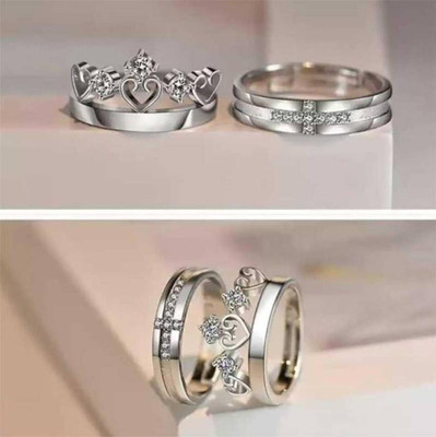 MA Enterprises Alloy Cubic Zirconia Platinum Plated Ring Set