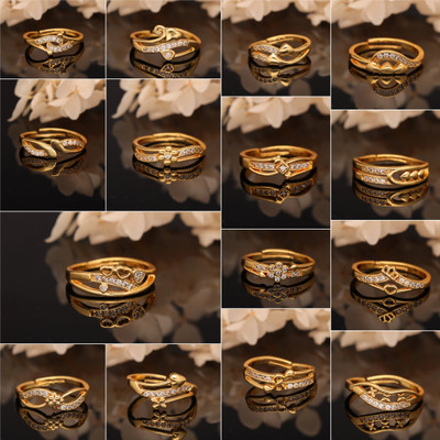 ANOUK Gold-Plated Combo Set of Stylish Adjustable Rings Brass Diamond Gold Plated Ring Set