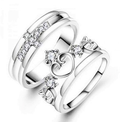 EndlessFashion Stainless Steel Cubic Zirconia Rhodium, Platinum, Silver Plated Ring