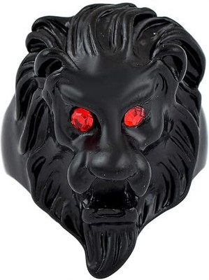 house of common Midnight Majesty: Onyx Lion Ring with Fiery Red Eyes for Men Stainless Steel Ring