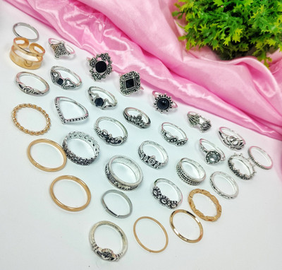 Anna Stella 37Pcs Korean Style multicolor Boho Midi Finger Ring Oxidized Set For Women Girl. Metal Ring Set
