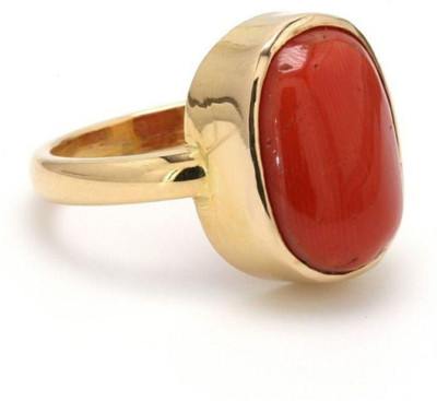 GenZcomplex 9.55 Ratti Moonga Astrological Stone Coral Adjustable Ring Copper Coral Gold Plated Ring