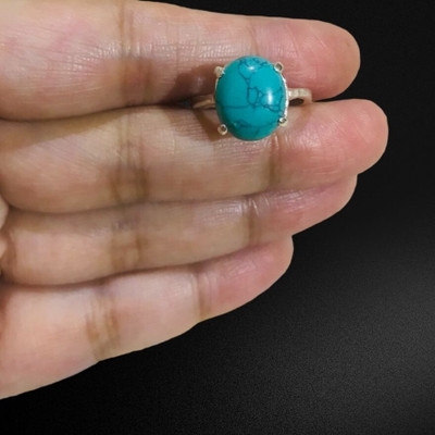 GenZcomplex Firoza stone / Turquoise Ring certified and Astrological Purpose for unisex Brass Gold Plated Ring