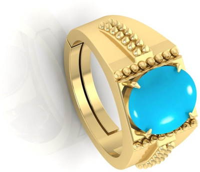 GenZcomplex 8.25 Ratti Firoza Turquoise Gemstone Adjustable Ring For Men And Women Brass Turquoise Gold Plated Ring