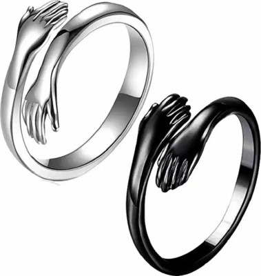 Dee Gee's mart Hug Ring Black & Silver Always with you Ring Alloy Ring Stainless Steel Ring Set
