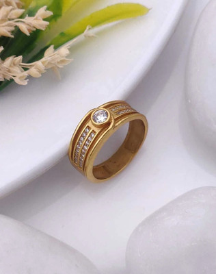 mahi creation Gold Plated Diamond Wedding,Partywear ring-125 Brass, Copper Diamond Gold Plated Ring