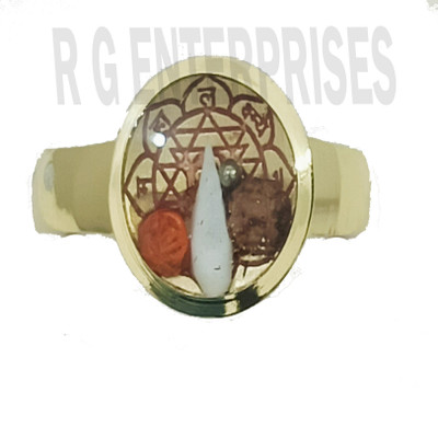 R G MART Ashtadhatu Shriyantra Shank Double Rudraksha With Para Brass Gold Plated Ring