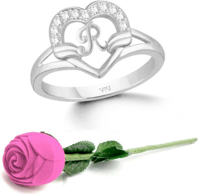 VIGHNAHARTA Brass Cubic Zirconia Rhodium Plated Ring