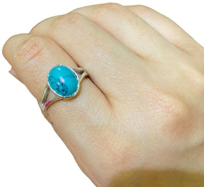 GenZcomplex A+ Quality Turquoise / Firoza Gemstone Ring for Women's and Men's Brass Turquoise Silver Plated Ring GenZcomplex A+ Quality Turquoise / Firoza Gemstone Ring for Women's and Men's Brass Turquoise Silver Plated Ring