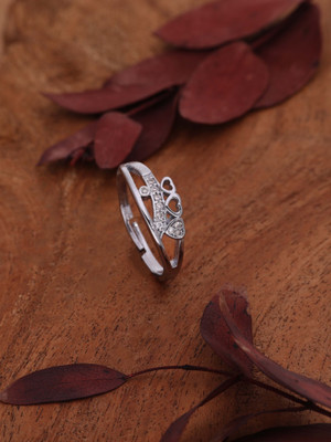 Divastri Brass Diamond Silver Plated Ring