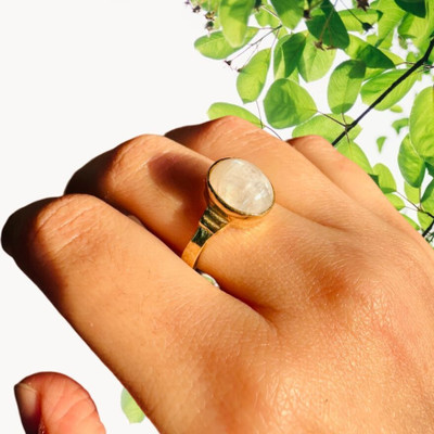GenZcomplex Certified Natural Moonstone Ring For Men & Women Brass Gold Plated Ring